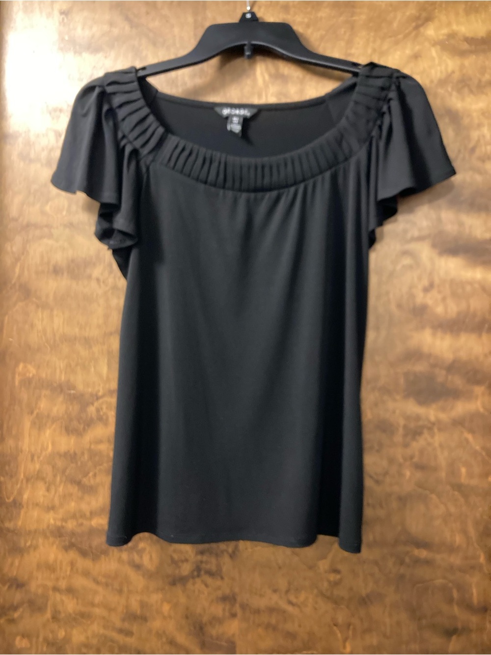 George Black Scoop Neck Flutter Sleeve Top
